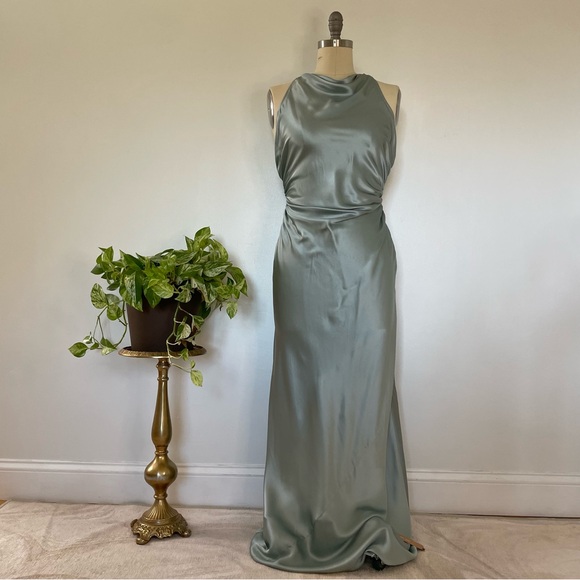 Reformation Anaiis Silk Dress in Aquamarine - Picture 4 of 11